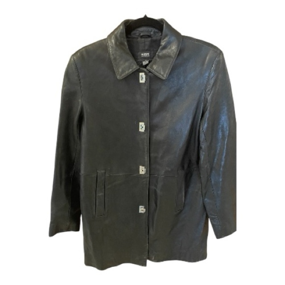 Alfani Genuine Black Leather Jacket, Size M, Hinge Closures, Classic Mob Wife